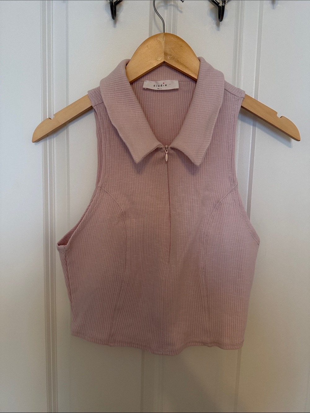 Elodie Sleeveless Ribbed Zip Polo Tank in Light Mauve